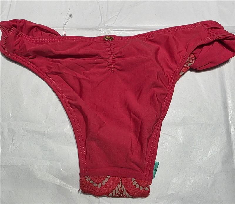 NWOT Pilyq Red Lust Lace S Solid Shirred Cheeky Bikini Swim Bottom 129511