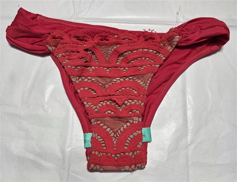 NWOT Pilyq Red Lust Lace S Solid Shirred Cheeky Bikini Swim Bottom 129511