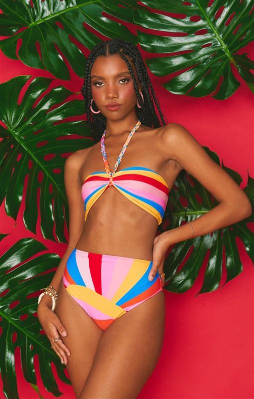 NWOT MuMu XS Palma Highwaist Swim Bottom Rainbow Bikini 129514