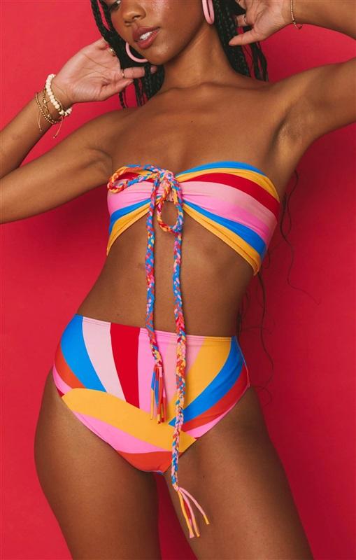 NWOT MuMu XS Palma Highwaist Swim Bottom Rainbow Bikini 129514