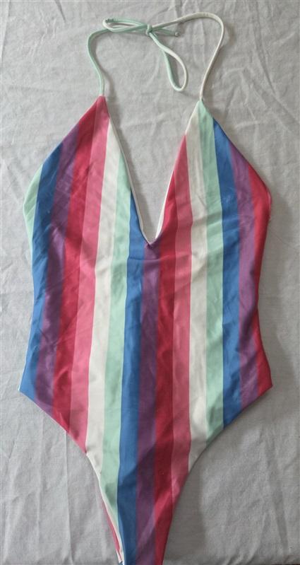 NWT Privacy Please XS Elouise One Piece Rainbow Stripe V Swimsuit 129516