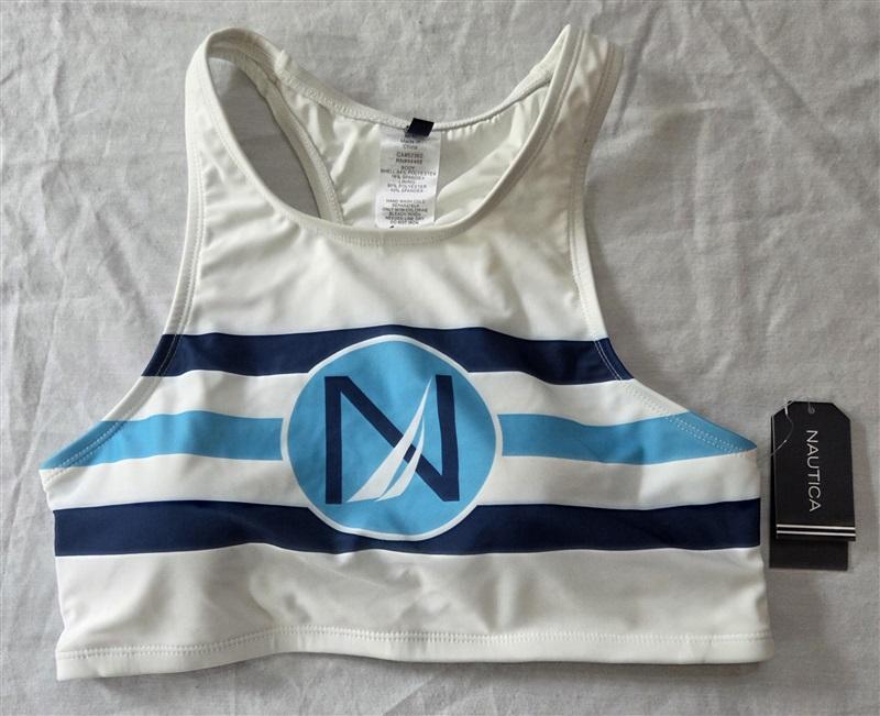 NWT Nautica M High Neck Bikini Logo T Back Swim Top 129519