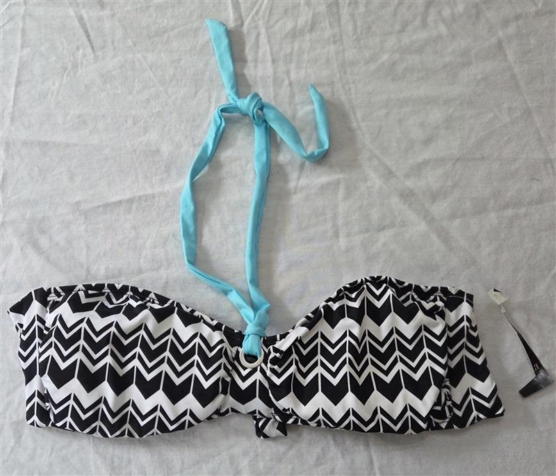 NWT A.N.A. 14 Chevron Black White Halter Bikini Top Swimsuit 129520