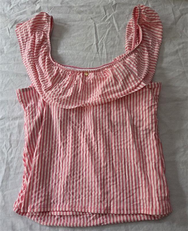 NWT Crown & Ivy XXL Searsucker Pink Stripe Off Shoulder Ruffle Tankini 129521