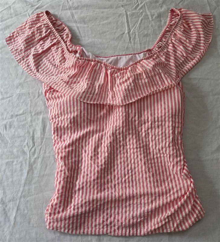 NWT Crown & Ivy XXL Searsucker Pink Stripe Off Shoulder Ruffle Tankini 129521