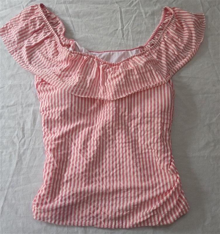 NWT Crown & Ivy XXL Searsucker Pink Stripe Off Shoulder Ruffle Tankini 129521
