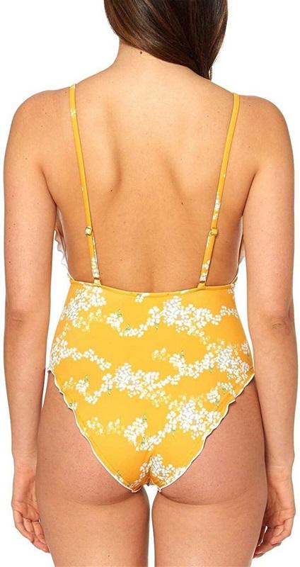 NWT Jessica Simpson XL Ruffled Edge Floral 1PC Swimsuit Yellow Floral 129522
