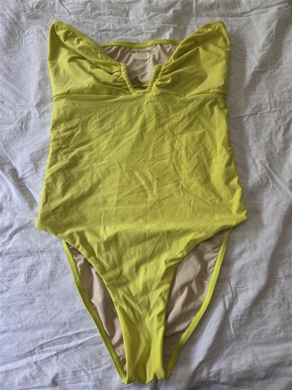 NWOT PilyQ S Neon Yellow Bandeau 1PC Swimsuit 129548