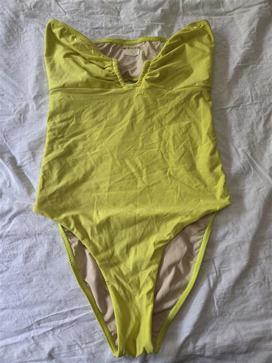 NWOT PilyQ S Neon Yellow Bandeau 1PC Swimsuit 129548