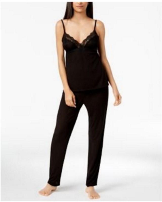 NWT INC X Large Lace Ribbed Pajama Set Tank Top & Pants Black 129549