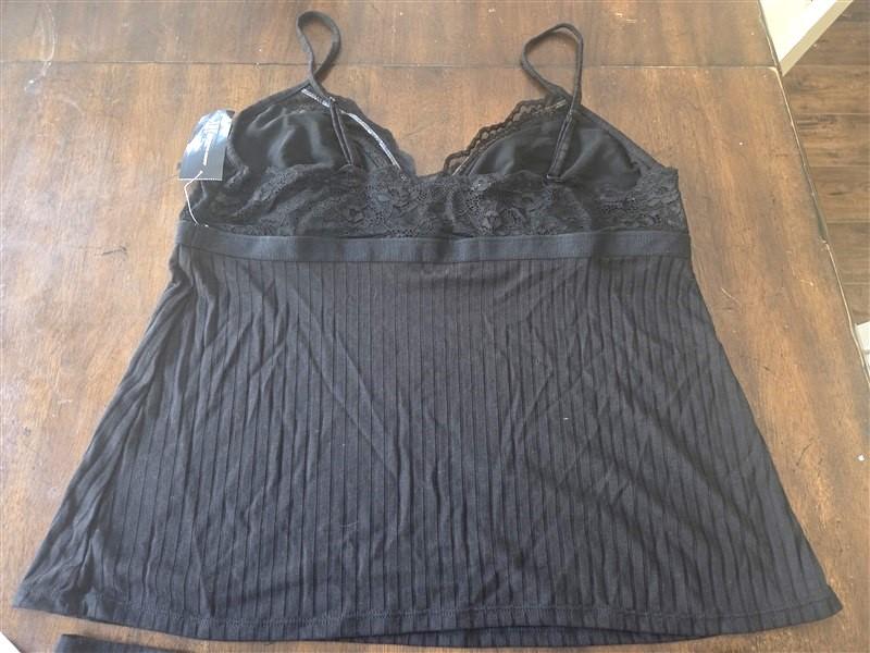 NWT INC X Large Lace Ribbed Pajama Set Tank Top & Pants Black 129549