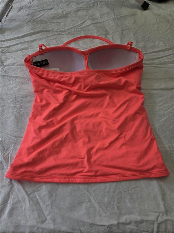 NWOT La Blanca Island Goddess 8 Solid Neon Orange Twist Tankini Swim Top 129550