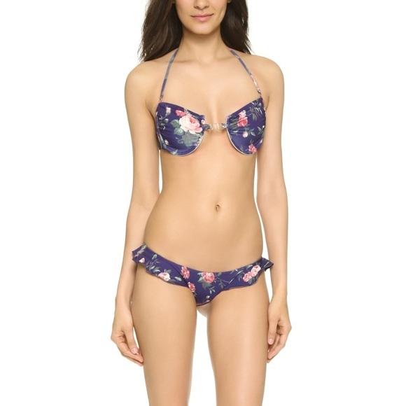 NWT WILDFOX Gypsy Purple Floral Bikini Set M Top Ruffle S Bottom 129552