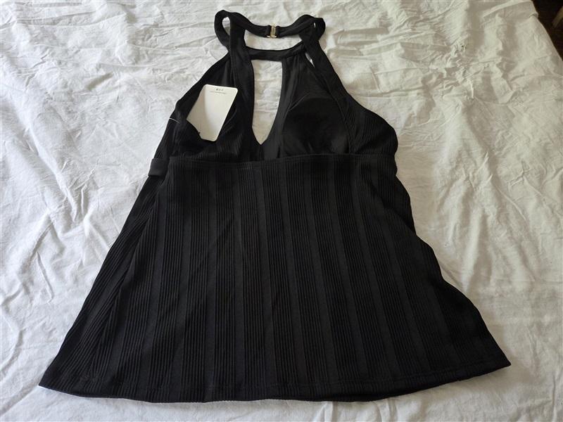 NWT Athena 14 Fine Lines Deep V Black Ribbed Tankini Swim Top 129563