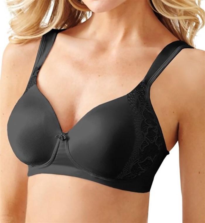 NWOT Bali 36DD One Smooth U Lace Wireless Bra 6546 Black #129589
