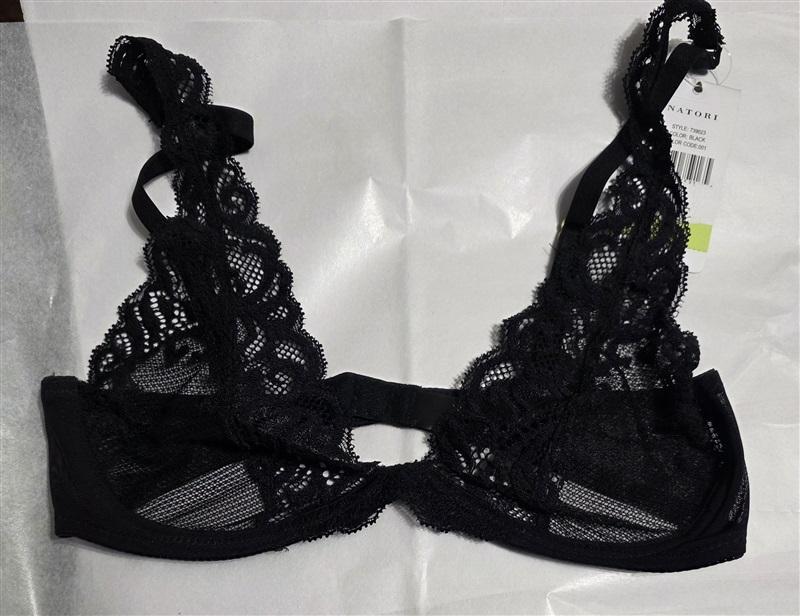 NWT Natori 32B/C Feathers Wireless Convertible Bra 739023 Black 129603