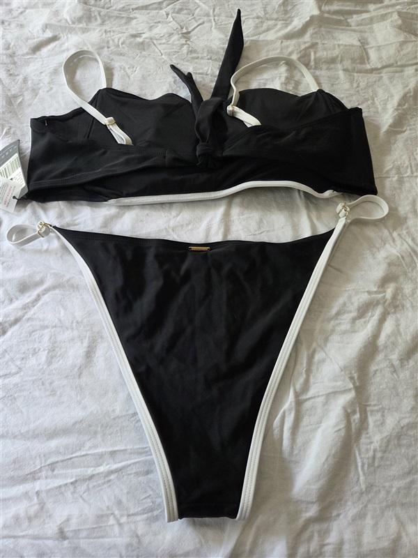 NWT Relleciga 2X Black White Bikini Set Top & Bikini Swim Bottom 129606