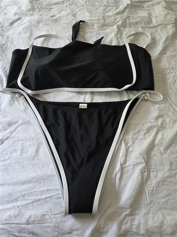 NWT Relleciga 2X Black White Bikini Set Top & Bikini Swim Bottom 129606