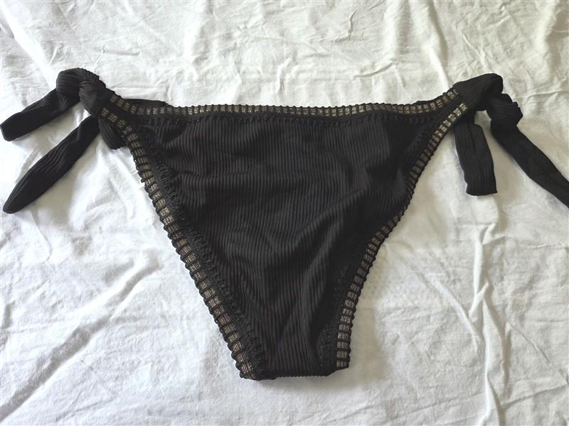 NWT Pilyq Platinum L Black Gold Crochet Trim Side-Tie Bikini Bottom Swim 129618