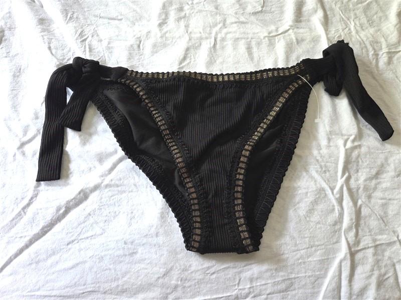 NWT Pilyq Platinum L Black Gold Crochet Trim Side-Tie Bikini Bottom Swim 129618
