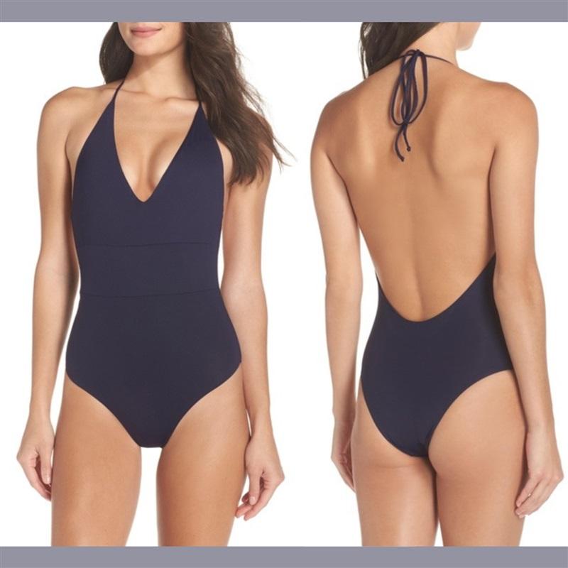 NWT Tavik + Medium Chase Deep V-Neck 1PC Swimsuit Evening Blue 129626