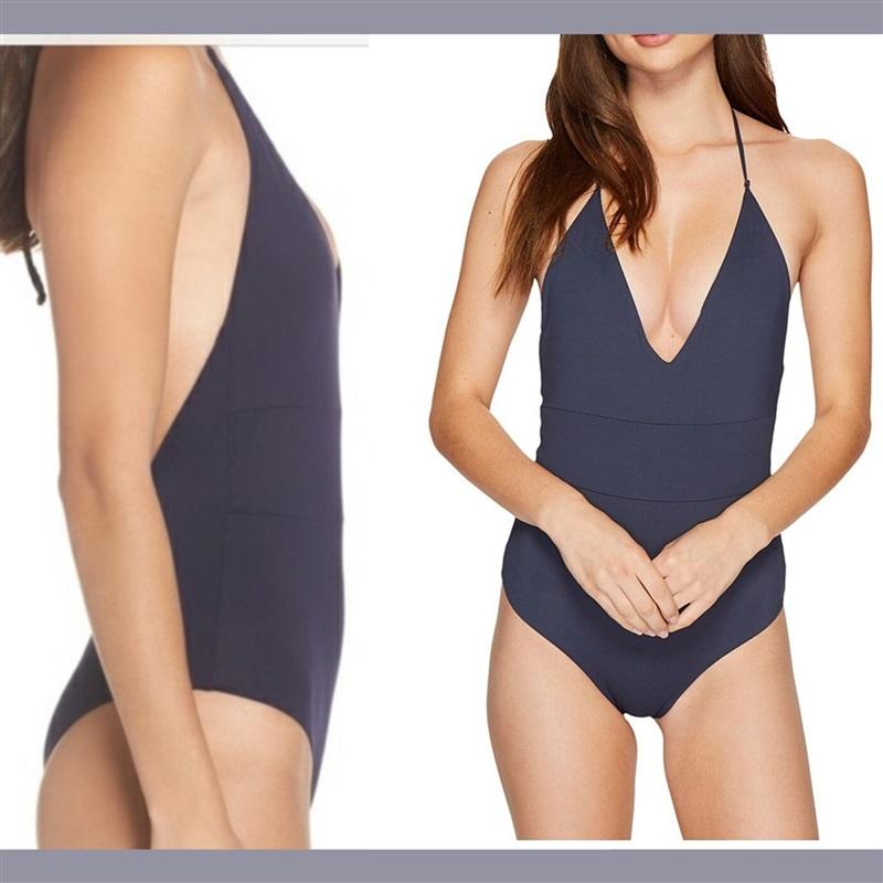 NWT Tavik + Medium Chase Deep V-Neck 1PC Swimsuit Evening Blue 129626