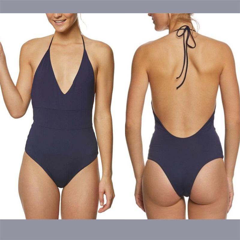 NWT Tavik + Medium Chase Deep V-Neck 1PC Swimsuit Evening Blue 129626