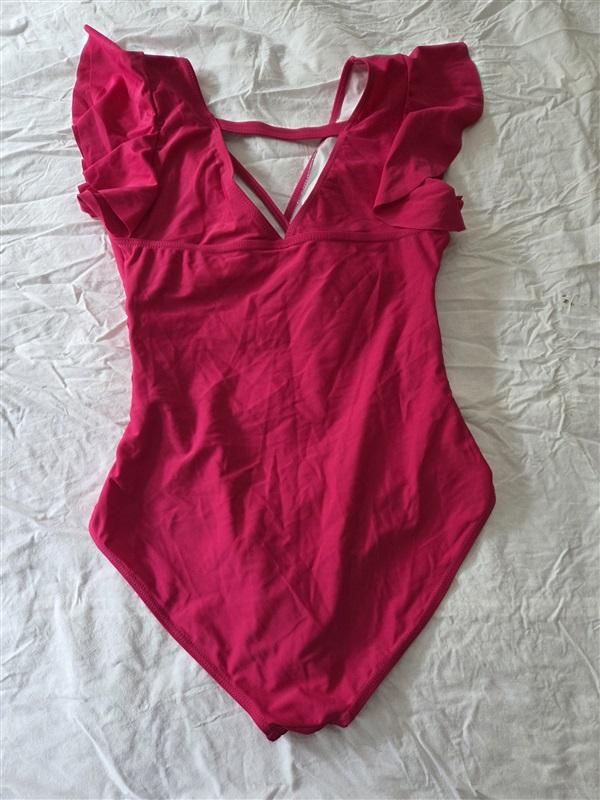 NWOT GRACE KARIN S Tummy Control V Neck Wrap Ruffle 1PC Pink Swimsuit 129630