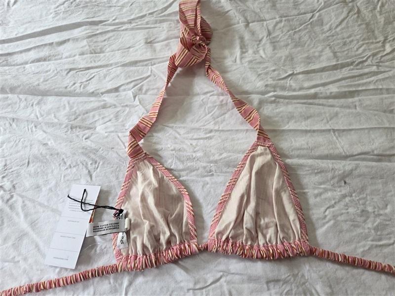 NWT Anthropologie She Made Me Triangle Pink Stripe Bikini Swimsuit Top 129632