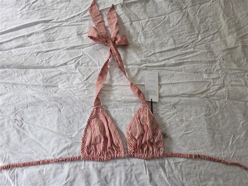 NWT Anthropologie She Made Me Triangle Pink Stripe Bikini Swimsuit Top 129632