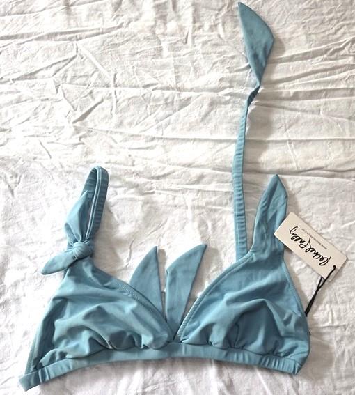 NWT Rachel Pally Maruitius Bow Triangle Tie Halter Bikini Swim Top Blue 129633