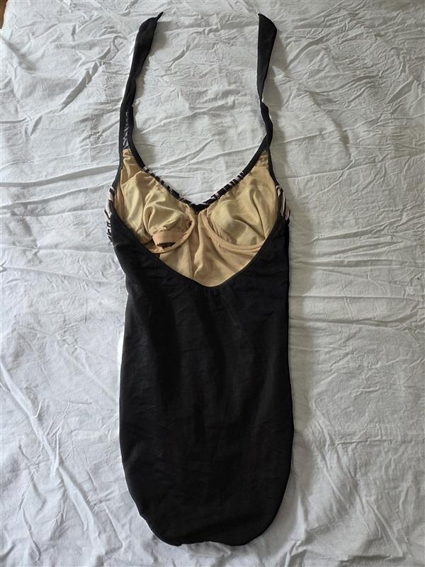 NWOT Carol Wior 10 Underwire Brown & Black 1pc Deep V Swimsuit 129635