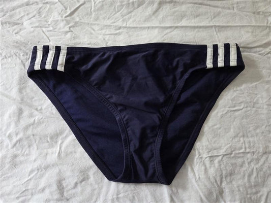 NWOT Adidas S Three Stripe Solid Bikini Hipster Bottom Navy Blue 129637