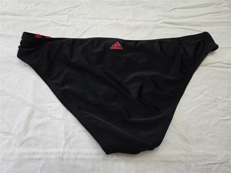 NWOT Adidas L Three Stripe Solid Bikini Hipster Bottom Black Red 129643