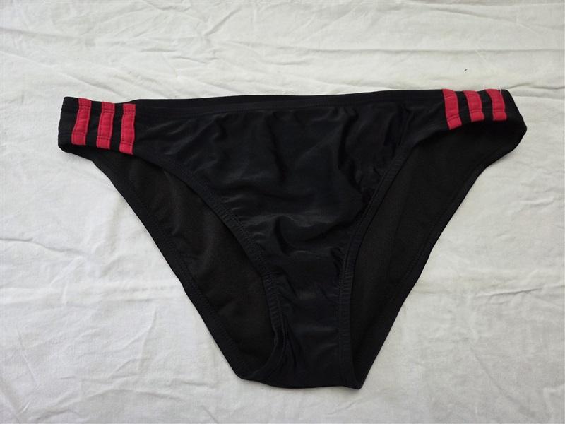 NWOT Adidas L Three Stripe Solid Bikini Hipster Bottom Black Red 129643