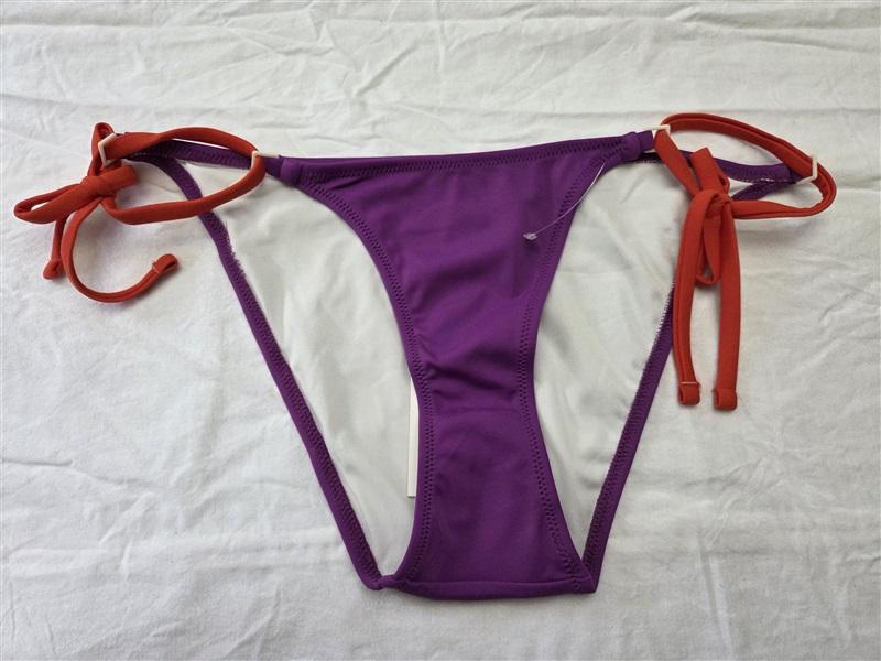 NWT Solid & Striped L Side Tie Bottom Purple Red Bikini Swim Bottom 129646