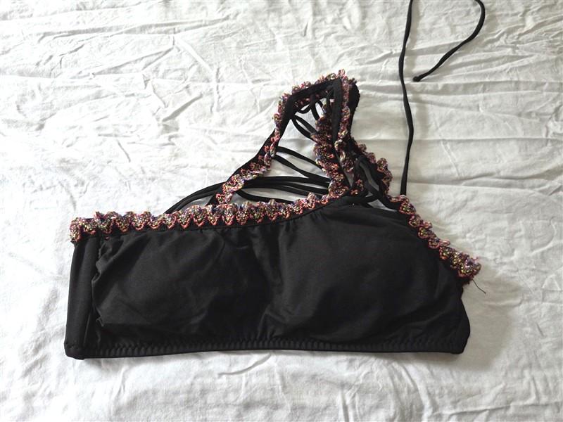 NWOT Becca Mardi Gras One Shoulder Crisscross Black SM Bikini Swim Top 129650