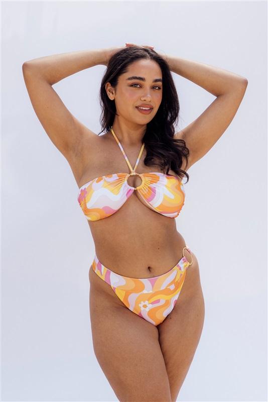 NWOT FunBoy Barbie Ring Bandeau Bikini Swim Top Tie Side Bottom Set 129652