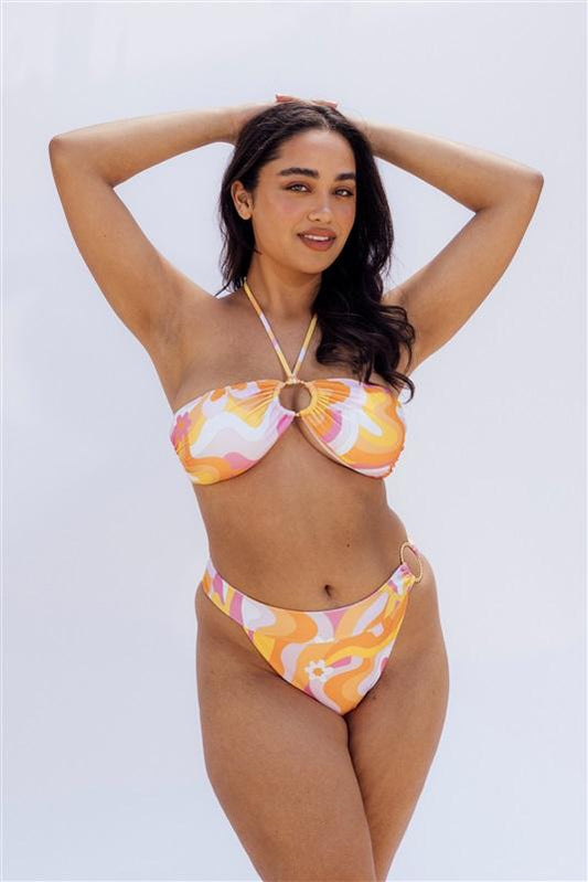 NWOT FunBoy Barbie Ring Bandeau Bikini Swim Top Tie Side Bottom Set 129652