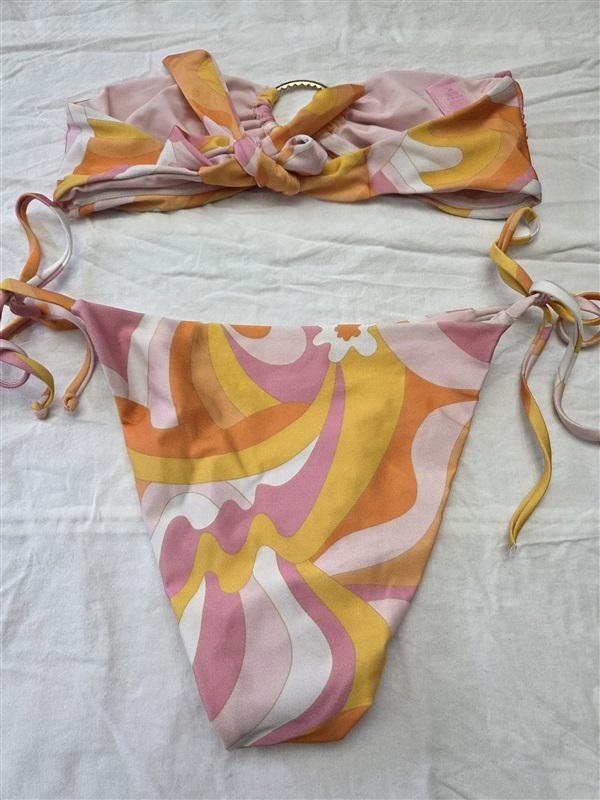 NWOT FunBoy Barbie Ring Bandeau Bikini Swim Top Tie Side Bottom Set 129652