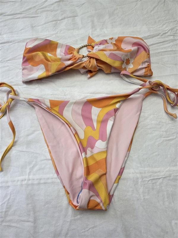 NWOT FunBoy Barbie Ring Bandeau Bikini Swim Top Tie Side Bottom Set 129652