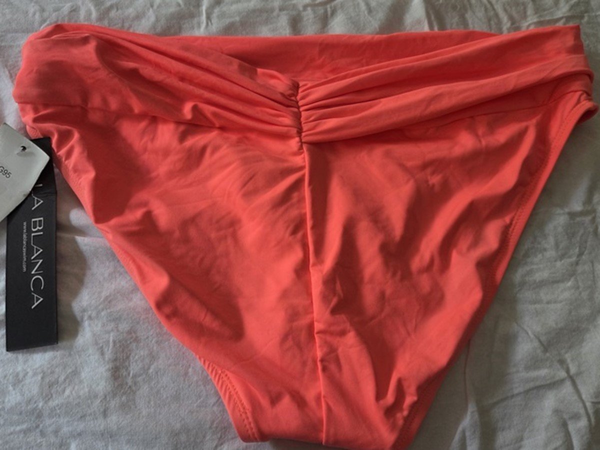 NWT La Blanca Island Goddess 8 Shirred Hipster Bikini Swim Bottoms Orange 129653