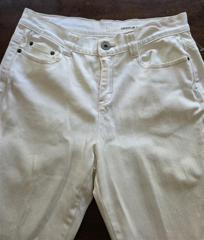 NWOTD DKNY 10 Flap Pocket Large Cuff Distressed Ivory Jeans 129656