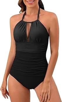 NWOTD PilyQ S 1PC Deep V Keyhole Hi Neck Swimsuit Black 129660