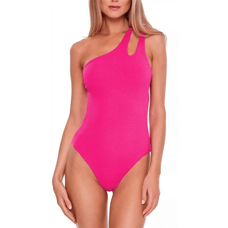 NWOT Becca Virtue 2X Pucker Up Asymmetrical 1PC Swimsuit Pink 129668