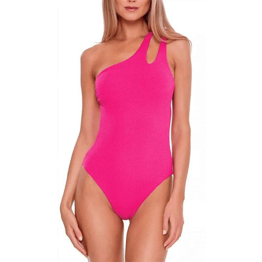 NWOT Becca Virtue 2X Pucker Up Asymmetrical 1PC Swimsuit Pink 129668