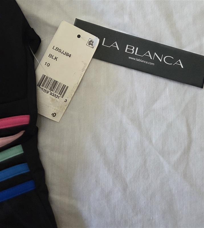 NWT La Blanca 10 Spectrum Stripe Tankini Swim Top Black 129670