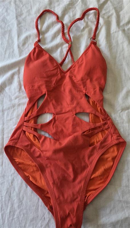 NWT Robin Piccone Ava S Open Petal Cut Out 1pc Red Swimsuit 129679
