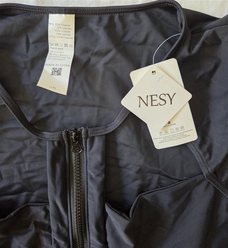 NWT NESY XXL Long Sleeve Rash Guard Swimsuit Cut Out 1Pc Black 129683