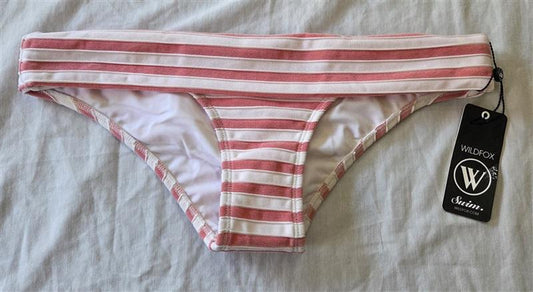 NWT Wildfox Swim S Fold Over Red White stripe Bikini Bottoms 129689